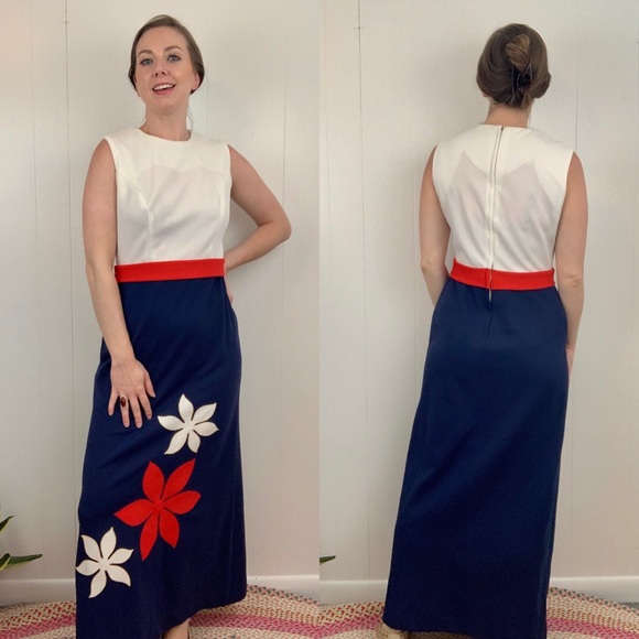 Vintage Dresses & Skirts - VINTAGE 1960's Red White Blue Maxi Dress | H13
